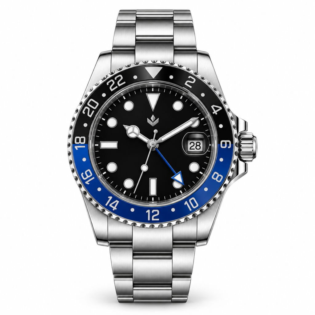 ブラック×ブルー GMT ステンレスウォッチ
