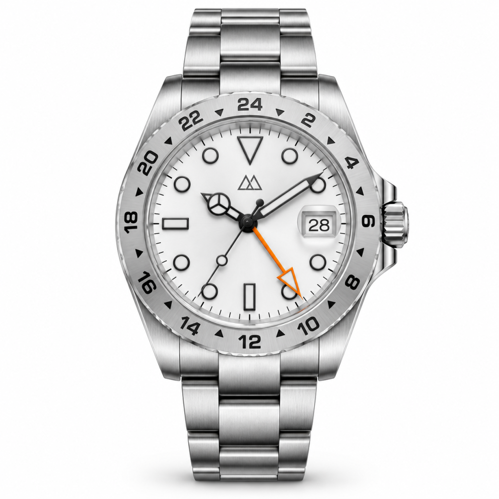ホワイトダイヤル GMT スポーツウォッチ